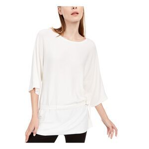 NWT ALFANI Womens Ivory Tie Solid Bell Sleeve Crew Neck Wrap Party Top Size: M